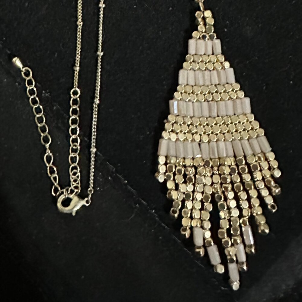 ✨ Long Gold Tone Beaded Tassel Pendant Necklace Boho Statement Jewelry